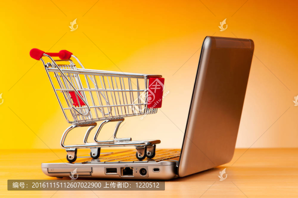 網(wǎng)絡(luò)購物概念與電腦和購物車
