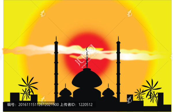 夕陽中的清真寺剪影