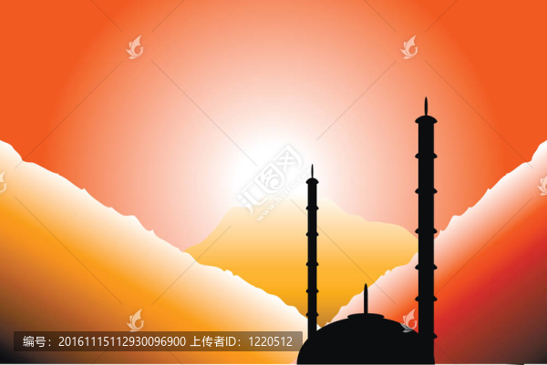 夕陽中的清真寺剪影
