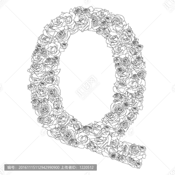 紅玫瑰花字母；人物Q