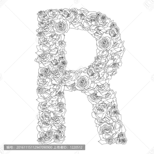 紅玫瑰的花字母；字符R