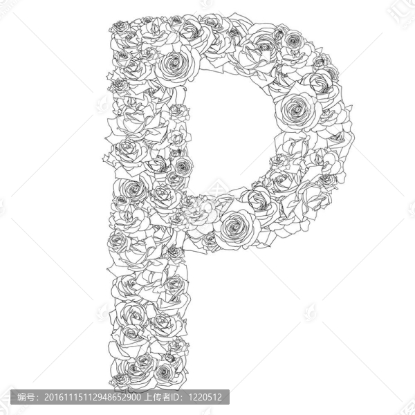 紅玫瑰的花字母；特征P