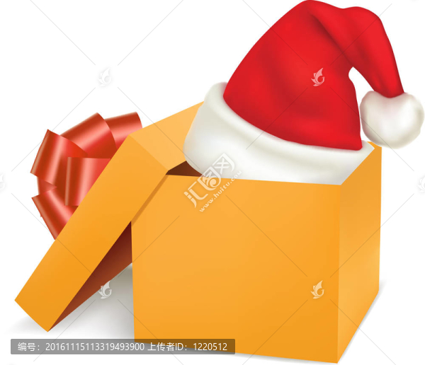 圣誕禮品盒和圣誕老人帽。