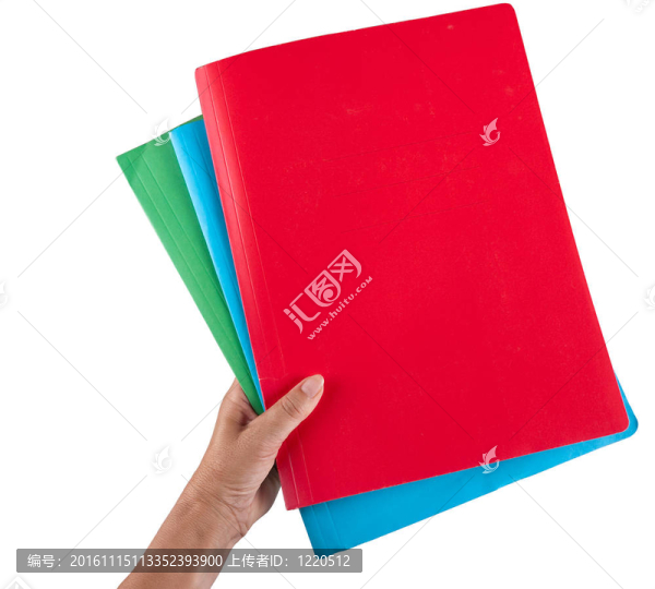 手與三個(gè)商業(yè)文件文件夾-孤立超過(guò)白色
