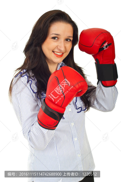 微笑的商業(yè)女人準(zhǔn)備戰(zhàn)斗