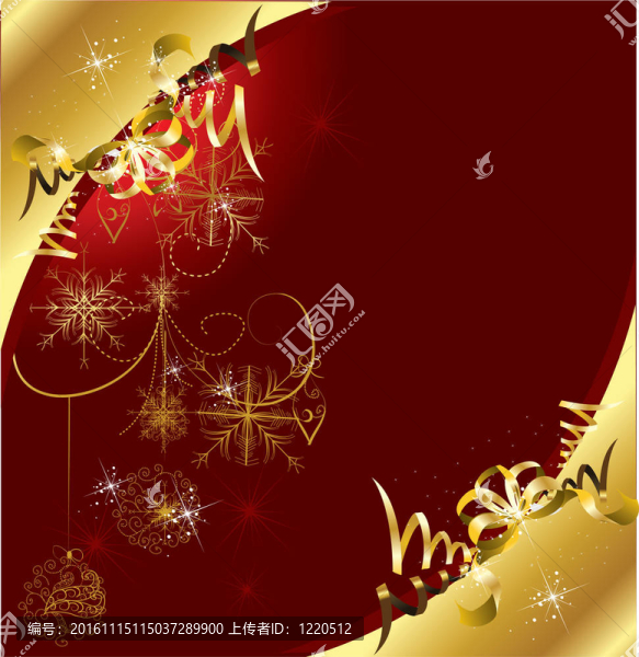 雪花和金飾品的紅色圣誕卡