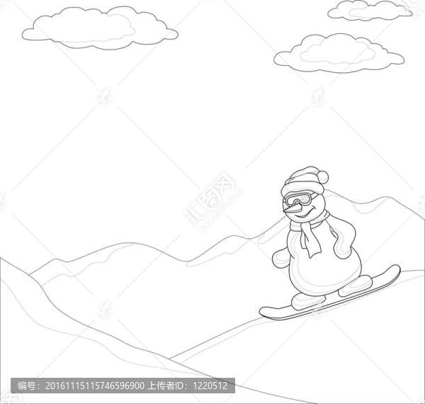 滑雪板上的雪人；輪廓