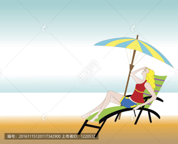 海灘上的一個女孩的插圖