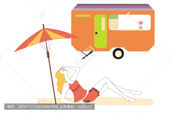 海灘上的一個(gè)女孩的插圖