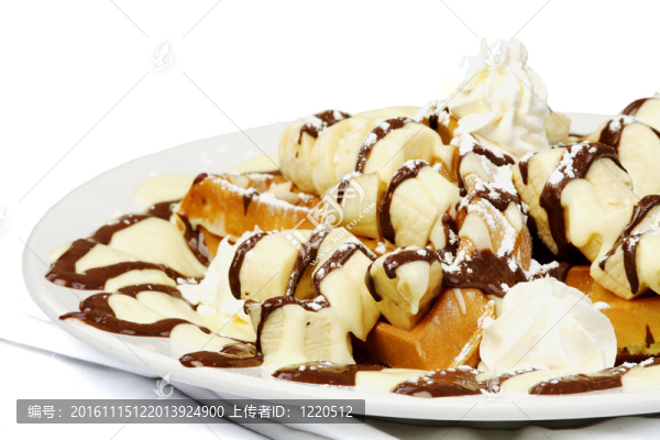 華夫餅淋上香蕉和巧克力