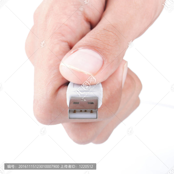 在白色背景上的手USB