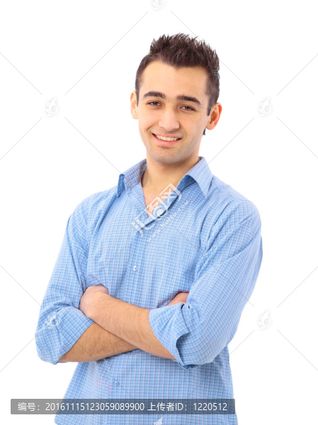 一個(gè)憂郁的年輕人的工作室圖片；白色隔離