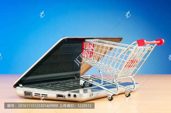 網(wǎng)上購(gòu)物與電腦和購(gòu)物車
