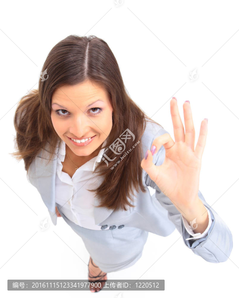 商業(yè)女性在白色背景下微笑