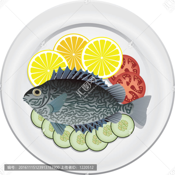 盤(pán)子上熟魚(yú)和生蔬菜
