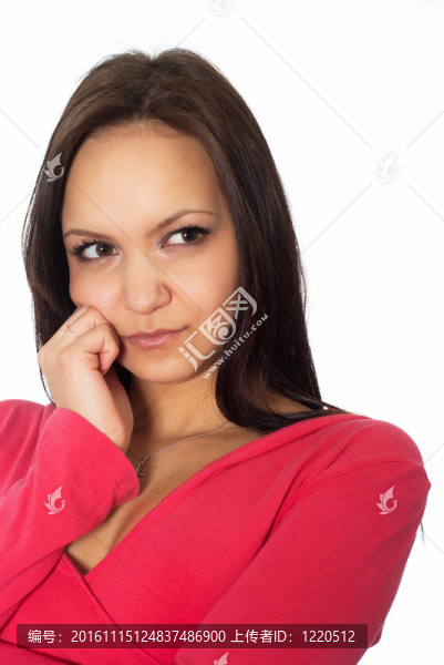 美麗的女孩在紅色