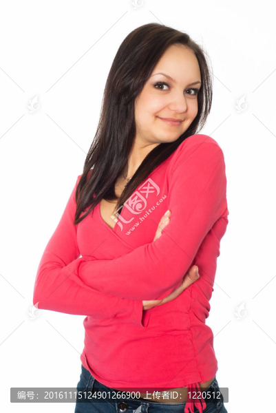 美麗的女孩在紅色