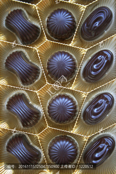 美味的黑巧克力糖果盒為背景