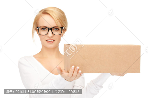 漂亮的女商人紙板箱