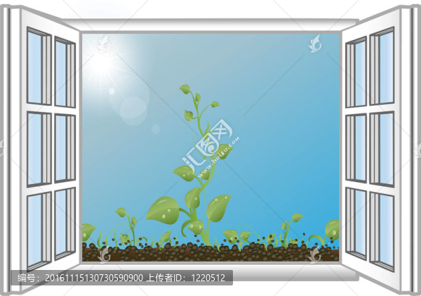 說明綠色芽在一個開放的窗口