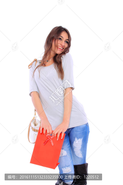 可愛(ài)的女人與購(gòu)物袋