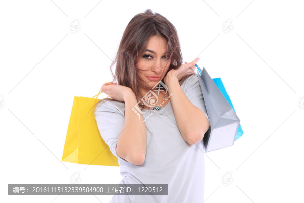 可愛(ài)的女人與購(gòu)物袋