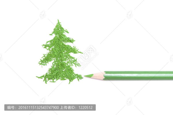 綠色鉛筆和毛皮樹(shù)從核心屑