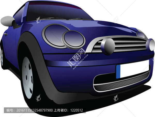 藍色的小車在路上。