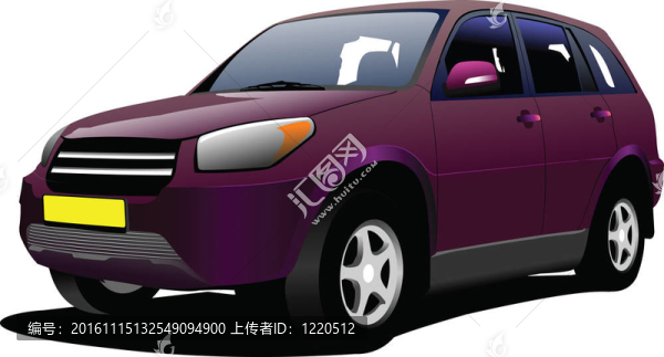 在路上的紫色的小貨車。向量