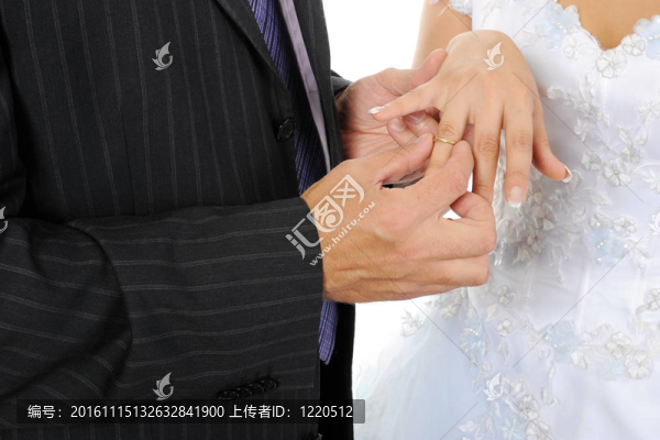 新郎戴著戒指新娘