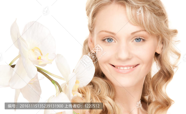 美麗的女人，白色的花