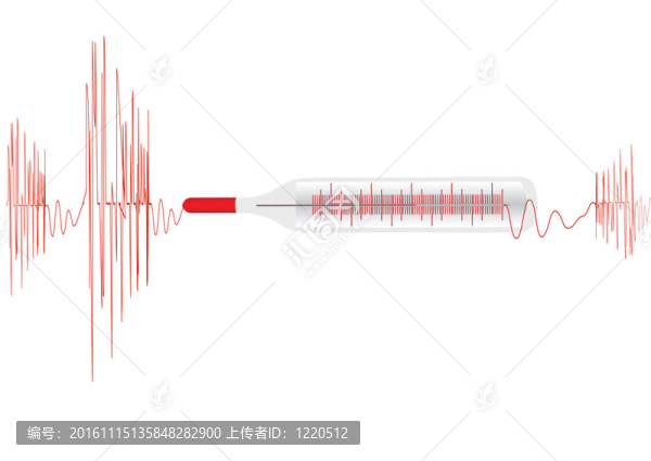 圖在白色背景上的醫(yī)用溫度計的cardiogramme