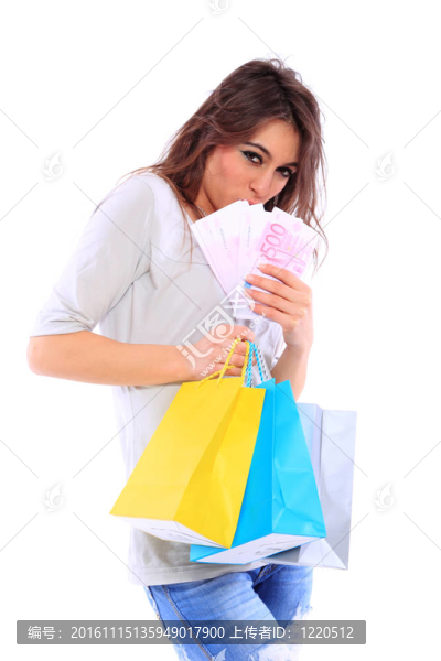 可愛(ài)的女人與購(gòu)物袋