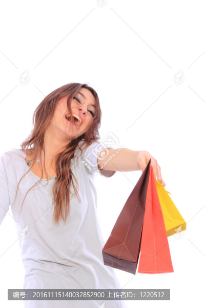 可愛的女人與購物袋