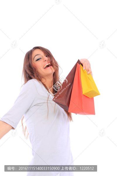 可愛(ài)的女人與購(gòu)物袋