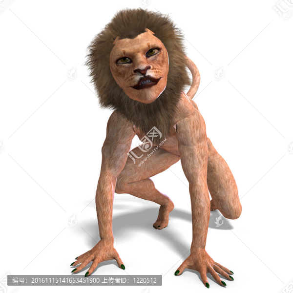 雄性怪獸幻想的生物。3D渲染與剪輯路徑和陰影超過白色