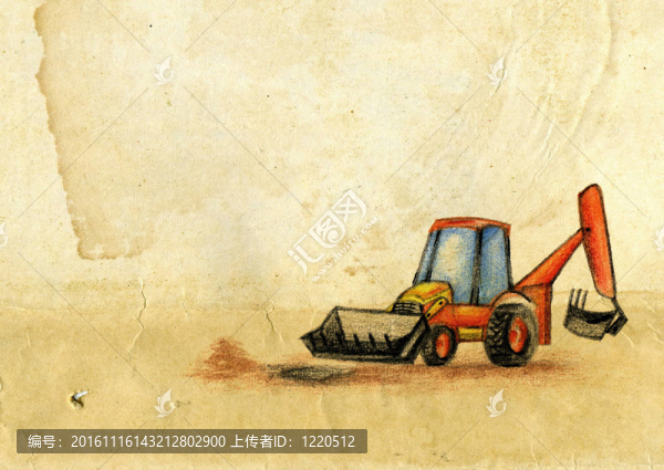 舊紙上的嬰兒挖掘機(jī)