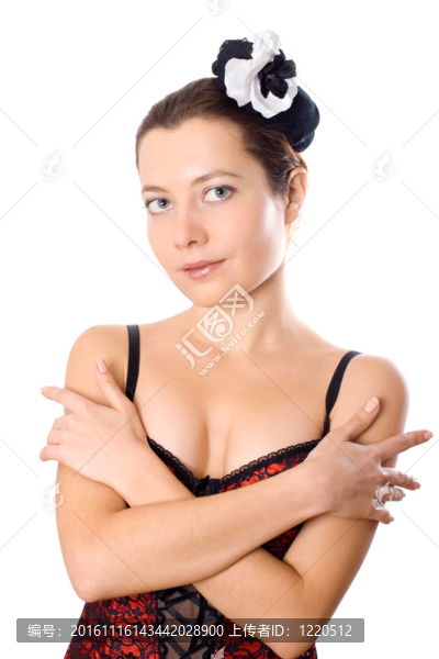 在緊身衣和小帽子很有魅力的女人