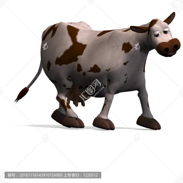 可愛和有趣的卡通牛。3D渲染與剪輯路徑和陰影超過(guò)白色