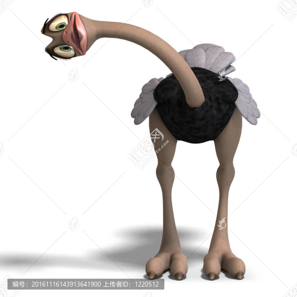 可愛(ài)的卡通鴕鳥(niǎo)給這么多的樂(lè)趣。3D渲染與剪輯路徑和陰影超過(guò)白色