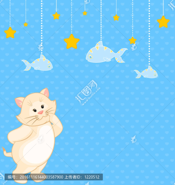 卡通小貓和魚(yú)