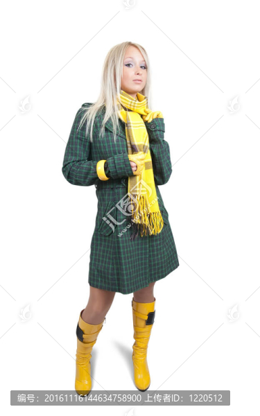 女孩在白色背景上的綠色外套