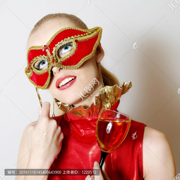 美麗的女孩與嘉年華面具肖像