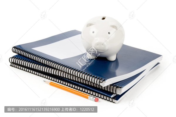 藍色學校教科書和小豬銀行