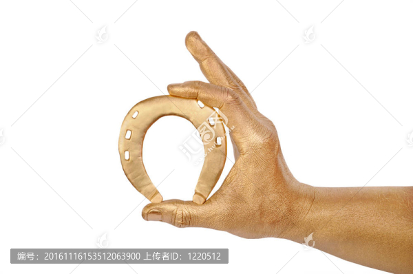 男子金黃色馬蹄鐵手。白色隔離