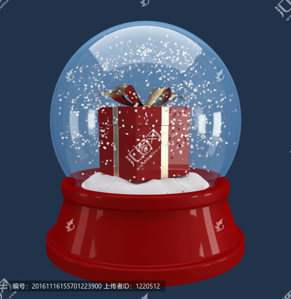 在冰雪球中的紅色禮品盒
