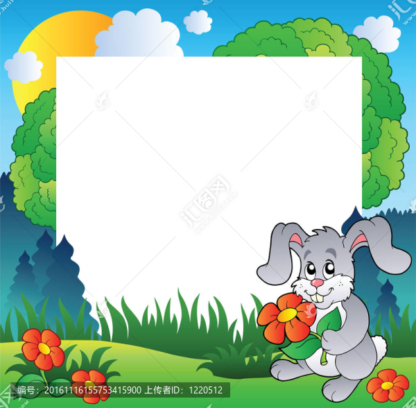 春天的框架與兔子和鮮花