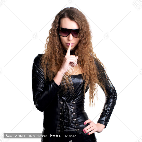 緊身乳膠手勢(shì)沉默性感的女人