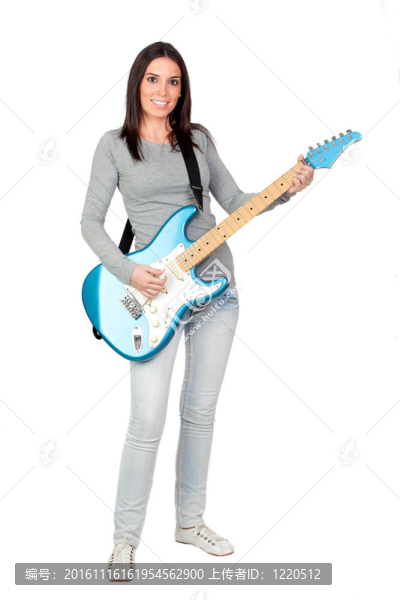 迷人的女孩與藍(lán)色電吉他