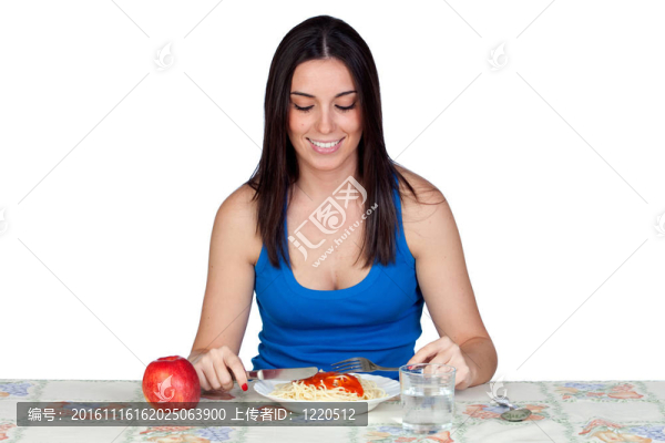 誘人的女孩吃一個(gè)蘋(píng)果